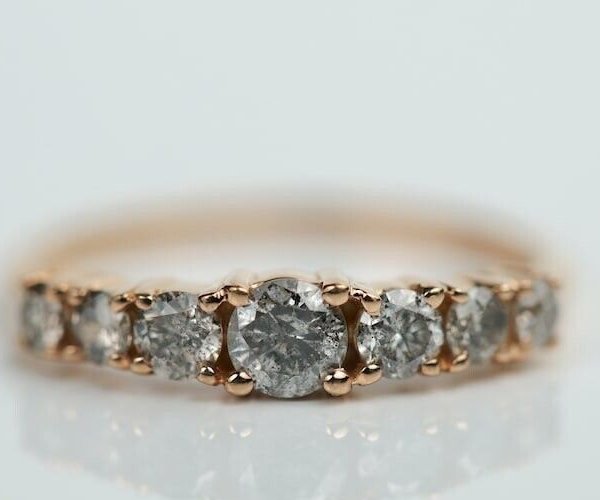 Natural Grey Round Cut Diamond Ring 14K Gold Wedding Band Ring Gift For Women