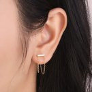 Sterling Silver Double Chain Bar Stud Earrings Drop Chain Wedding Gift Earrings