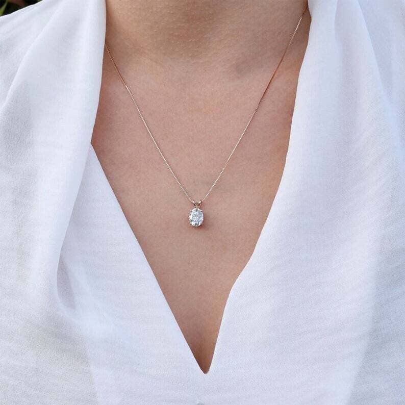Oval Cut Simulated Diamond Pendant Beautiful Anniversary Gift Necklace For Women