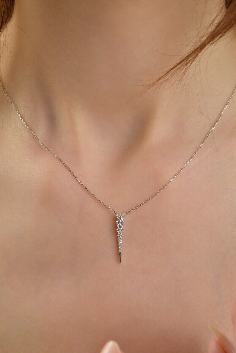 Round Cut Simulated Trio Necklace Pendant Elegant Necklace For Birthday Gift Her