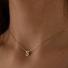 925 Sterling Silver Tiny Initial Letter Necklace Birthday Gift Pendant For Women