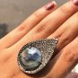 Art Deco Sapphire Ring - Unique Round 925 Sterling Silver Delicate Design