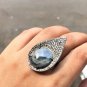 Art Deco Sapphire Ring - Unique Round 925 Sterling Silver Delicate Design