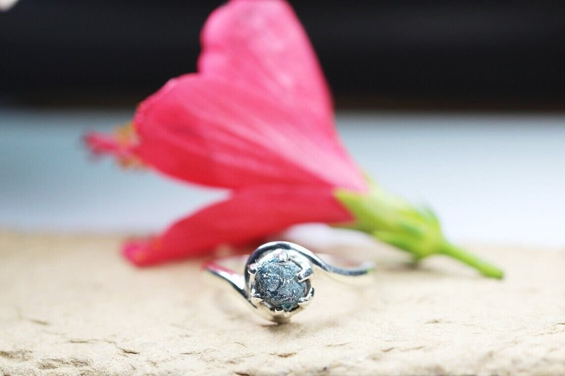 2.01Ct Natural Blue Rough Diamond Ring Sterling Silver Anniversary Gift For Ring