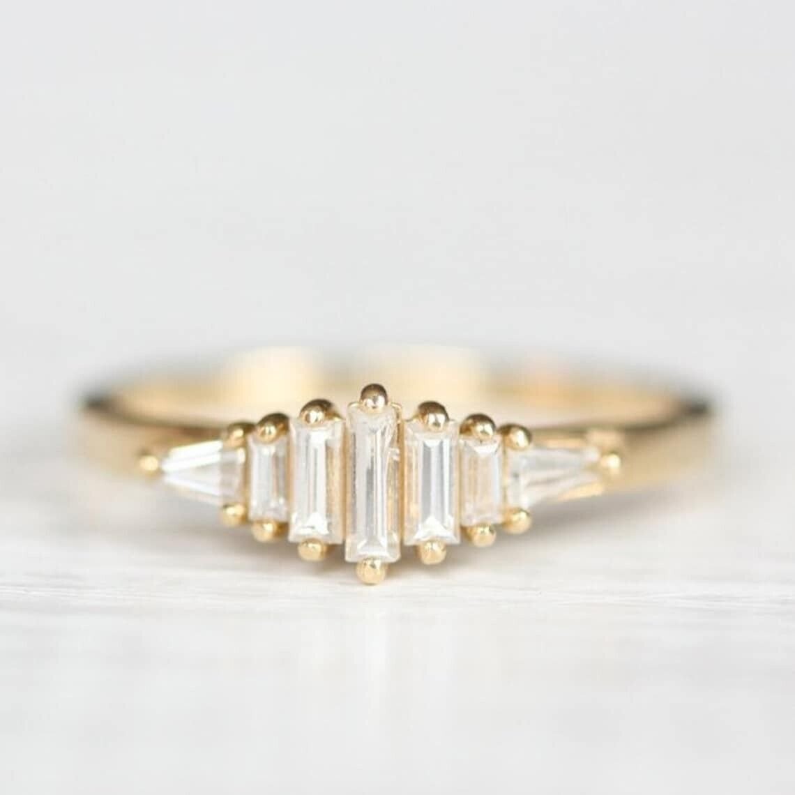 Baguette Cut Simulated Diamond Ring 14K Gold Plated Promise Ring Gift For Her