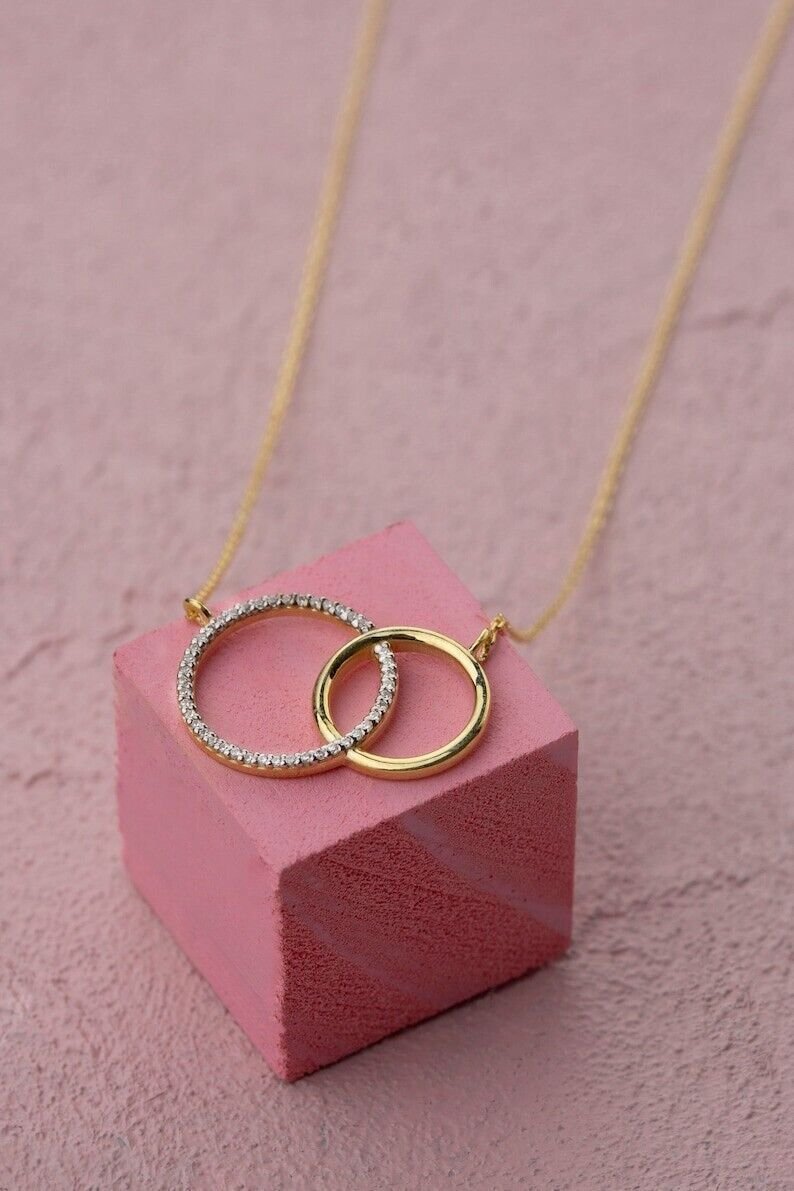 Round Cut Simulated Double Circle Pendant Necklace Anniversary Gift For Necklace