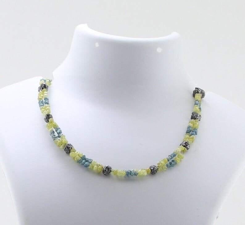 Black ,Yellow &Blue Colour Rough Diamond Necklace Sterling Silver Clasp Necklace
