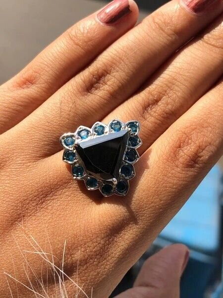 Trillion Shape Black Moissanite Ring 925 Silver Art Deco Wedding Ring For Women