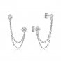 0.08Ct Round Cut Stud Earrings Flower Double Stud Chain Earrings Gift For Her