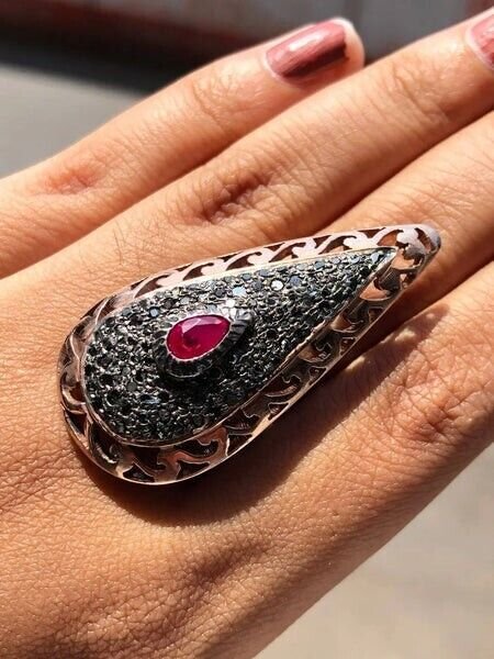 Ruby Gemstone Boho Ring 925 Silver Art Deco Stunning Ring For Wedding Gift