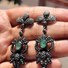 Emerald Gemstone Dangle Earring 925 Sterling Silver Black Rodium Earrings