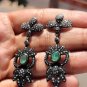 Emerald Gemstone Dangle Earring 925 Sterling Silver Black Rodium Earrings