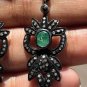 Emerald Gemstone Dangle Earring 925 Sterling Silver Black Rodium Earrings