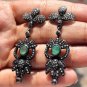 Emerald Gemstone Dangle Earring 925 Sterling Silver Black Rodium Earrings