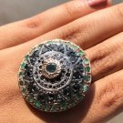 Stunning Round Cut Natural Blue Diamond 925 Silver Art Deco Boho Wedding Ring