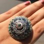Stunning Round Cut Natural Blue Diamond 925 Silver Art Deco Boho Wedding Ring