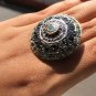 Stunning Round Cut Natural Blue Diamond 925 Silver Art Deco Boho Wedding Ring
