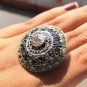 Stunning Round Cut Natural Blue Diamond 925 Silver Art Deco Boho Wedding Ring