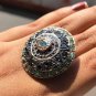 Stunning Round Cut Natural Blue Diamond 925 Silver Art Deco Boho Wedding Ring