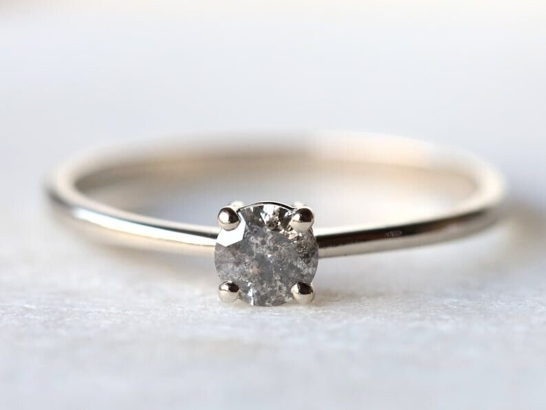 Grey Round Cut Natural Diamond Ring Beautiful Anniversary Ring Gift For Women