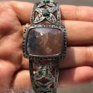 Brown Square Gemstone Bracelet Sterling Silver Vintage Unique Natural Diamond