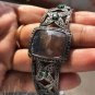 Brown Square Gemstone Bracelet Sterling Silver Vintage Unique Natural Diamond