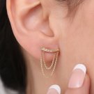 Round Simulated Double Chain Stud Earring Stylish Single Earring Wedding Gift