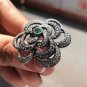 Emerald Gemstone Ring 925 Sterling Silver Art Deco Wedding Ring Gift For Her