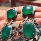 Art Deco Sterling Silver Earrings with Emerald Gemstone - Exquisite Delicacy