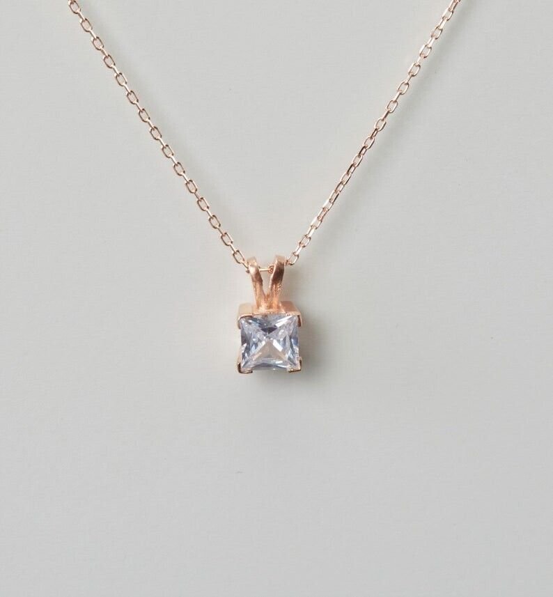 2 Ct Princess Cut Simulated Pendant Necklace Solid Wedding Necklace Gift For Her