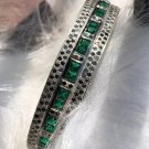 Princess Cut Emerald Gemstone Bracelet 925 Sterling Silver Wedding Gift Bracelet