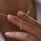 Open Heart Key Pendant Necklace 14K Gold Plated Love Anniversary Gift Necklace