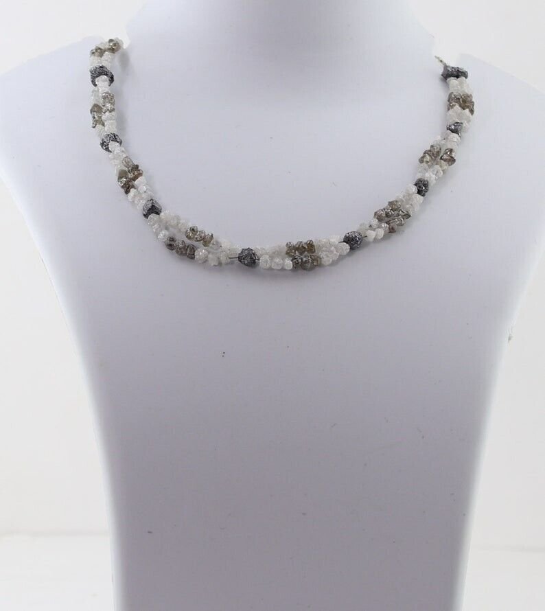 Black , White & Brown Raw Diamond Necklace Loose Rough Diamond Beads Necklace