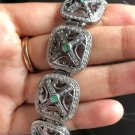 Unique 925 Silver Art Deco Bracelet with Green Emerald Gemstones - Perfect Gift