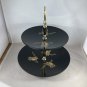 Vintage Tiered Black Tidbit Serving Tray Couroc of Monterey EUC Perched Owls Autumn Halloween USA