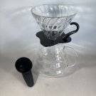 Hario V60 02 Glass Spiral Coffee Maker Dripper - Black with V60 Server & Measuring Spoon EUC Japan
