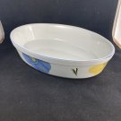 Italian Daisy Oval Baker by Maxam 12" Yellow & Blue Flowers Hand-painted in Portugal EUC