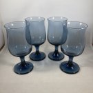 (4) Vintage Dusky Blue Footed Wine Juice Glasses 8 oz 5 5/8" EUC Tulip-Shaped Libbey USA