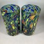 (2) Confetti Highball Glasses Handblown Art Glass Multicolor VGUC
