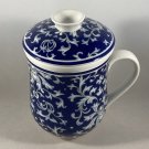 Harry and David Tea Cup with Infuser 10 oz Cobalt Blue Floral 2007 EUC