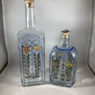 Casafina Floral Bottle Set with Cork & Metal Stoppers Hand-painted. Portugal EUC Farmhouse