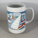 Vintage Otagiri Sailboats Tankard Mug textured Cur tis-Swan, Inc Japan EUC
