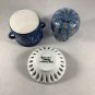 (3) Mini Set of Art Glass & Ceramic Pieces Vase Pot Nappy Blue EUC