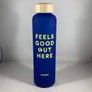 h2go Glass Water Bottle with Blue Silicone Overlay Bamboo Cap 550 ml EUC