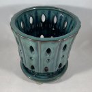 Ceramic Orchid Planter with Saucer 5" Spruce Green VGUC Signed Cut Out Votive