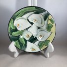 Denise Ford Small Bowl Embossed Lilies by Ganz Green White Yellow Black EUC