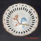 Hand Painted Trinket Nappy Bowl Dish Blue Bird on Branch Signed H. Chase VGUC