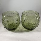 (2) Roly Poly Green Lido Style 8 oz Juice Glasses 3" Anchor Hocking EUC USA