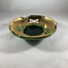 Emerald Green Gilded Round Trinket Tray Saucer Hand Painted Flowers EUC