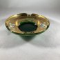 Emerald Green Gilded Round Trinket Tray Saucer Hand Painted Flowers EUC